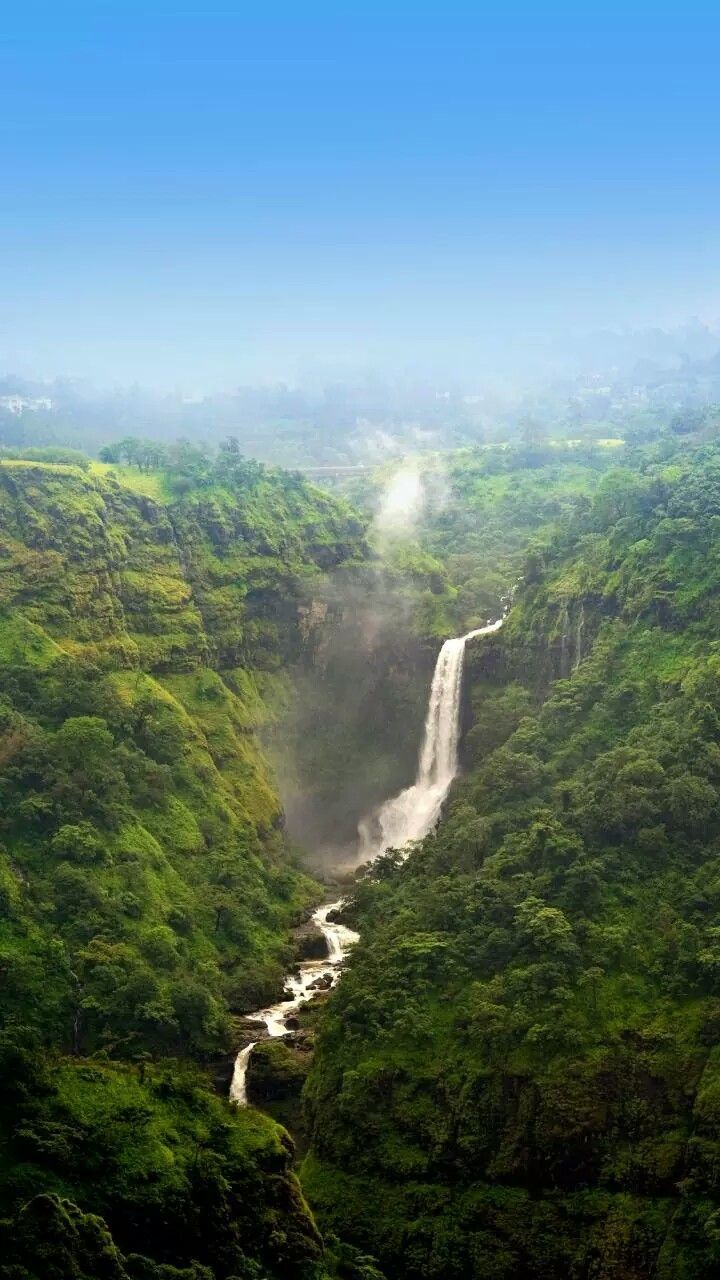 720x1280 Serene Waterfall in a Lush Green Valley. India from space wallpaper, India nature wallpaper, Peaceful waterfall view