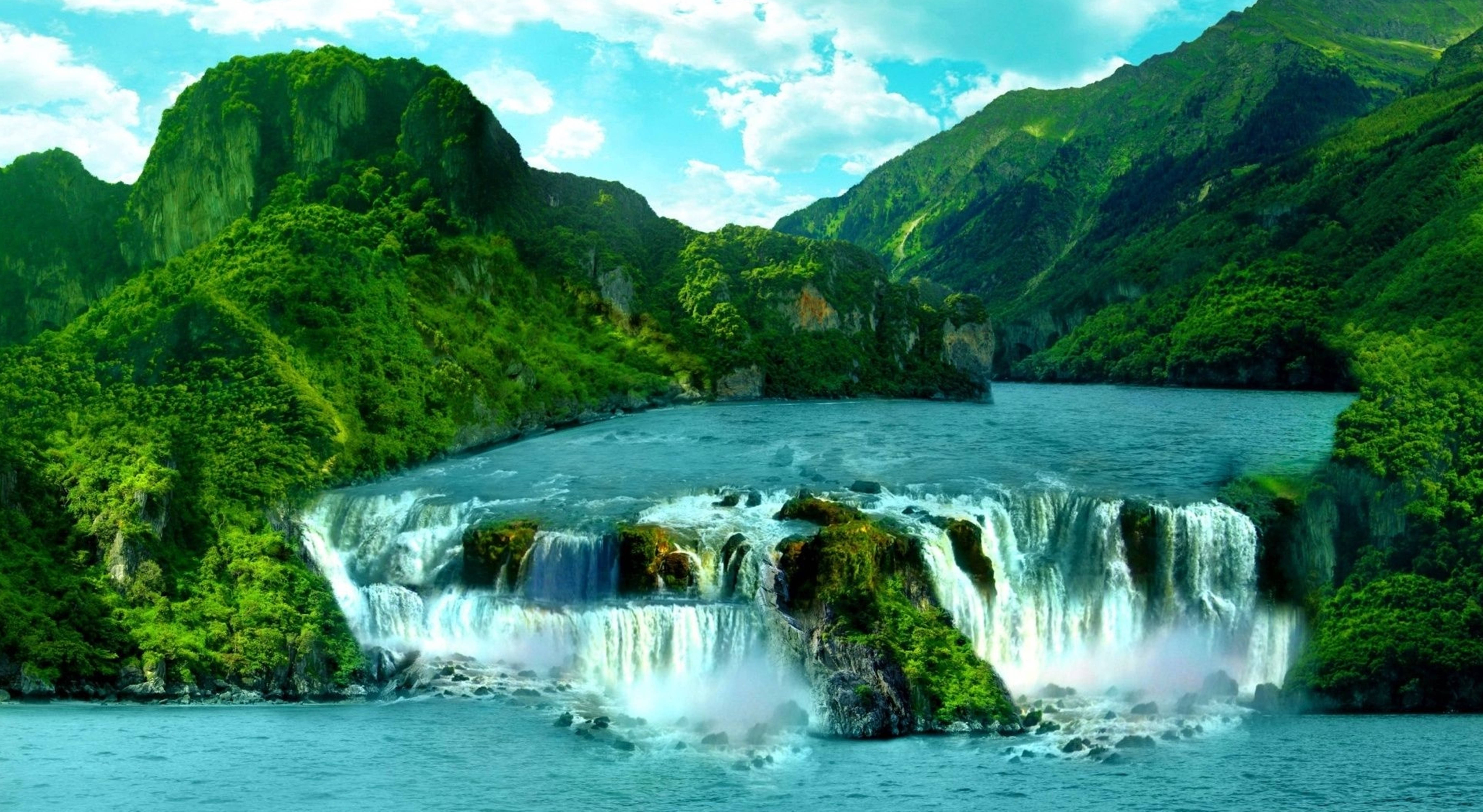 7305x4000 Download Assam India's Haflong Lake HD Waterfall Wallpaper
