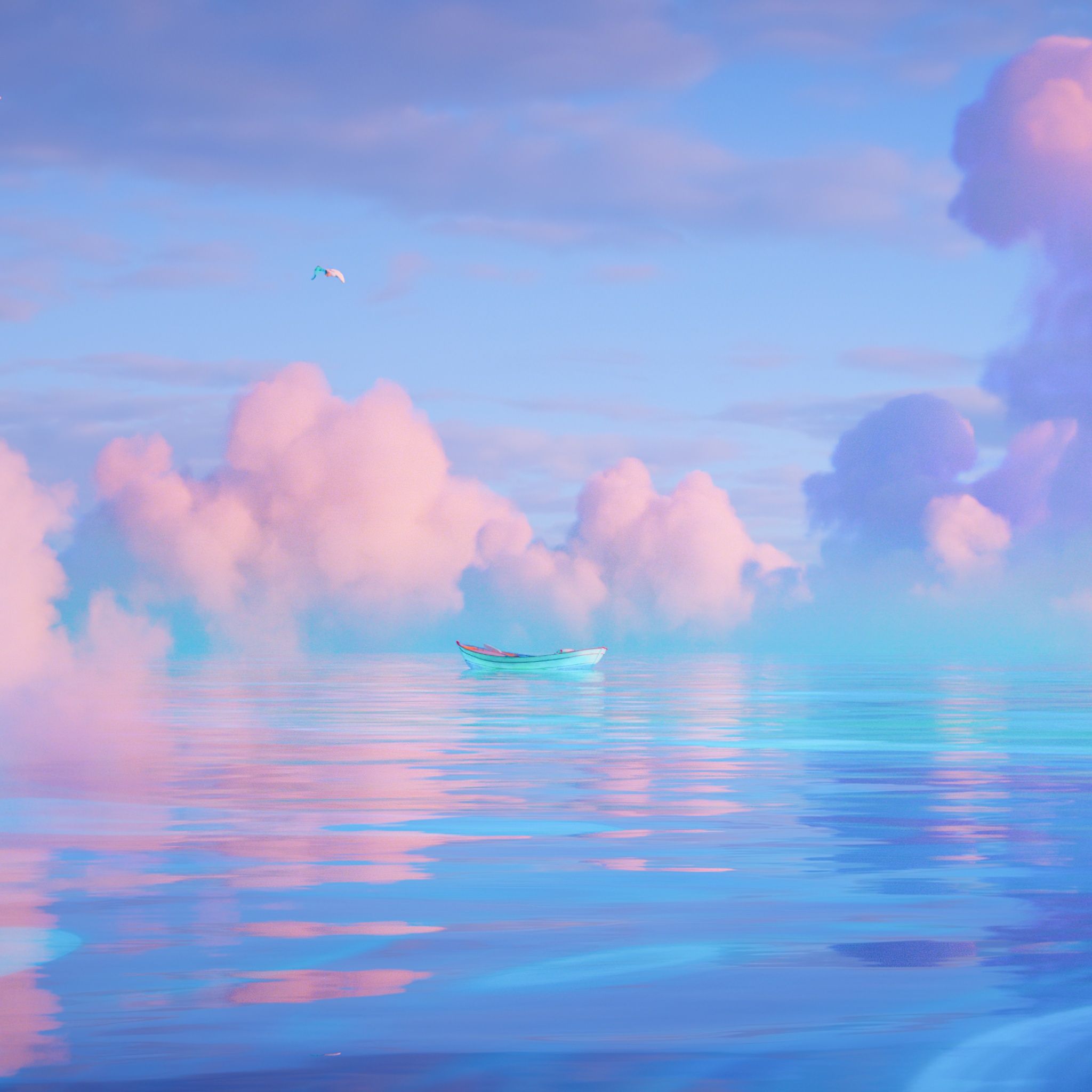 2048x2048 Ocean Wallpaper 4K, Ultrawide, Boat, Surreal