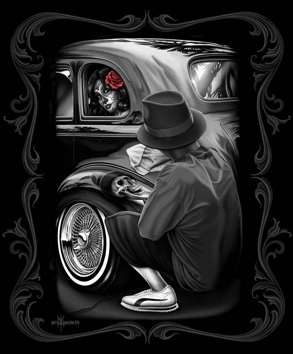 986x1192 DGA Day of the Dead Lowrider Classic Skull Reflections Tin Metal Sign 12x16 Inches