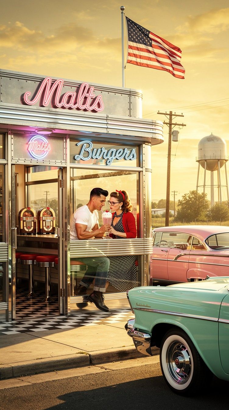 752x1344 Download Retro Diner Dreams Image, Retro, 1950s