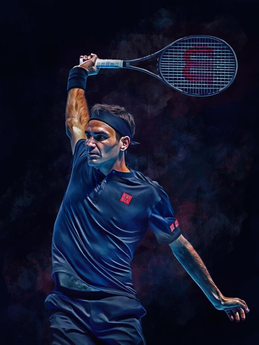 900x1195 Roger Federer backhand. ATP Finals 2019. Digital artwork