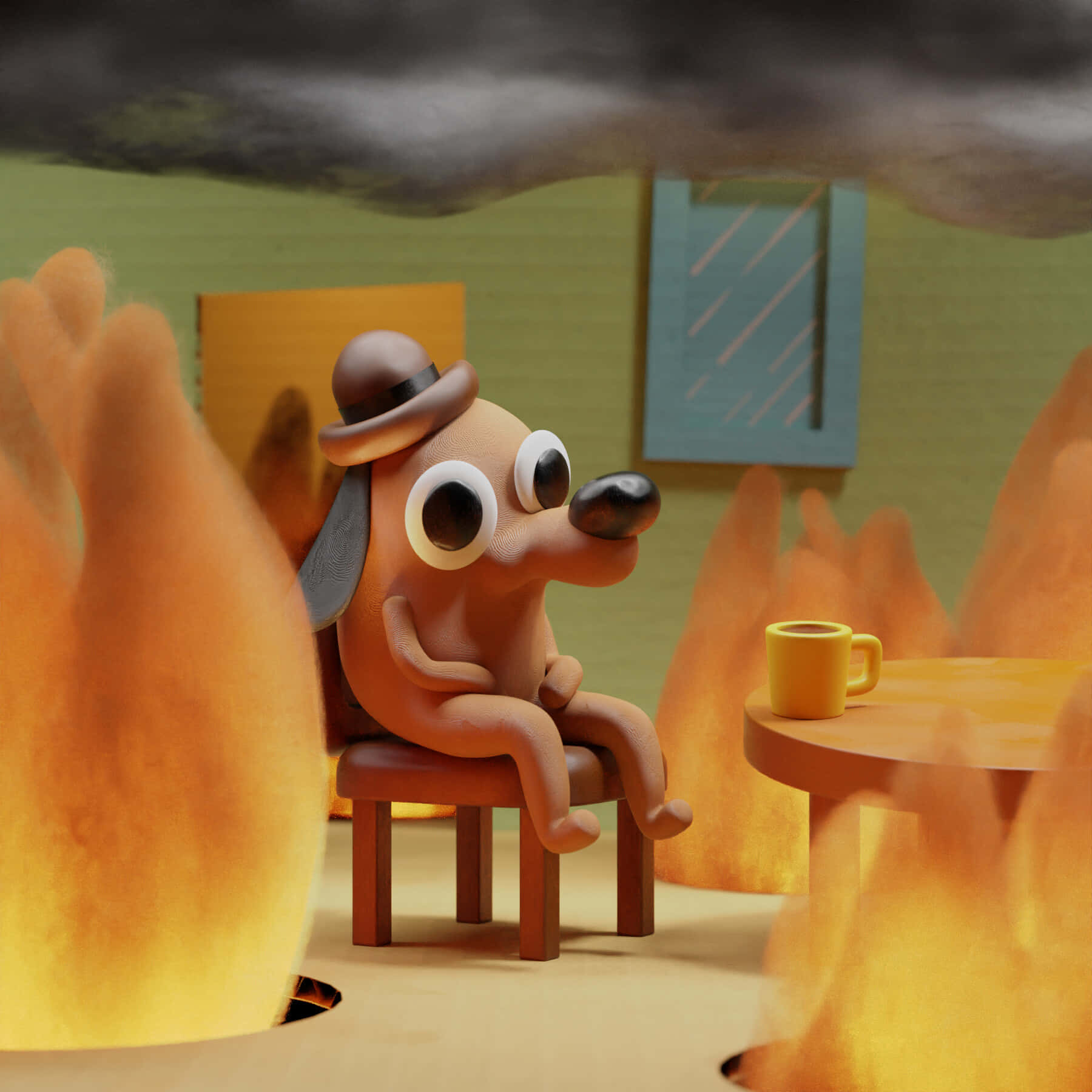 1800x1800 Download This Is Fine Dog Staring At The Fire Wallpaper