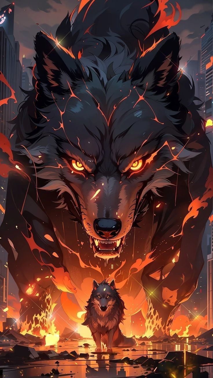 736x1308 Fire dog wallpaper. Fire wolf drawing, Black and orange wolf, Wolf wallpaper