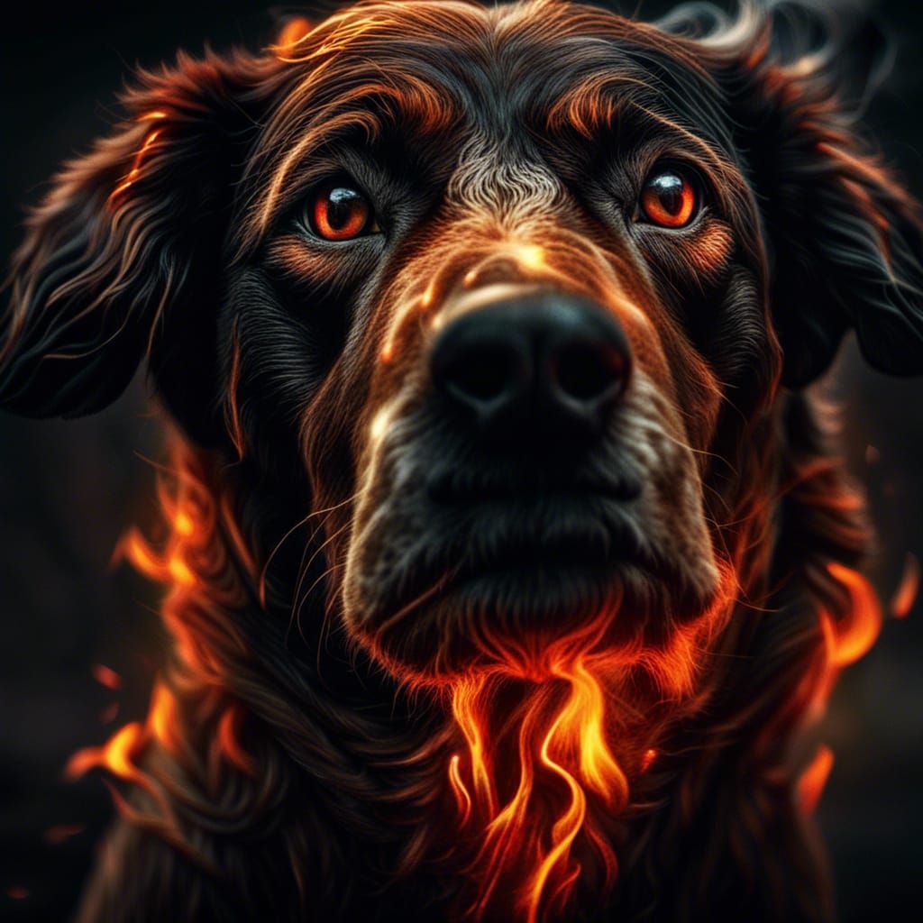1024x1024 This dog is in fire! Canine: A Hyperrealistic HDR Im