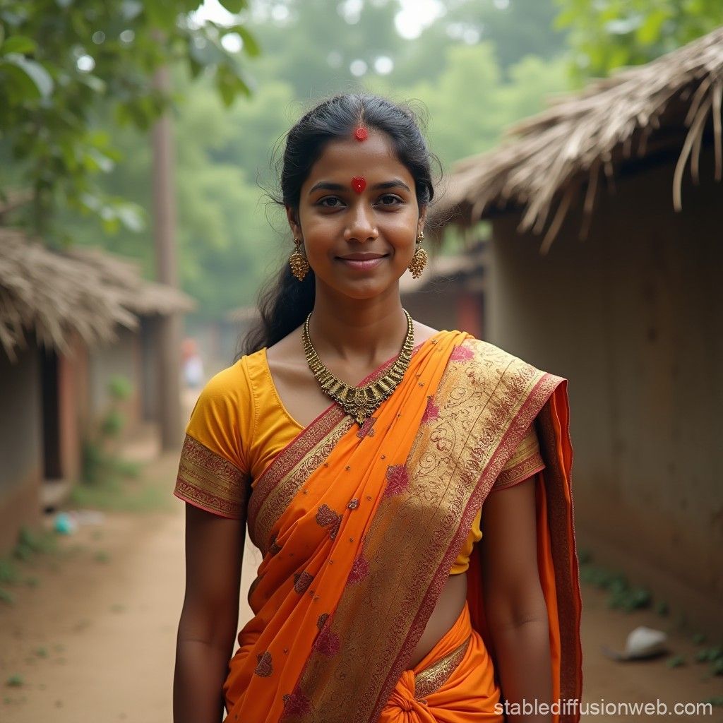 1024x1024 Tamil Village Scene with Aunt in Saree. Stable Diffusion Online