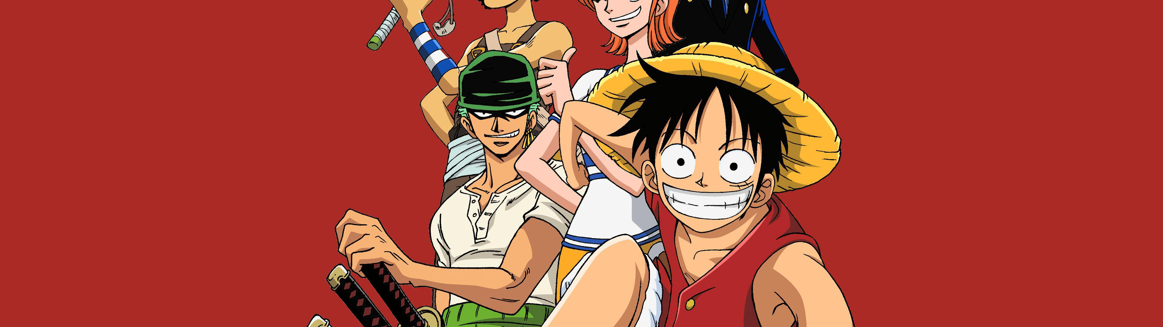 3840x1080 One Piece Wallpaper 4K, Anime series, Red background
