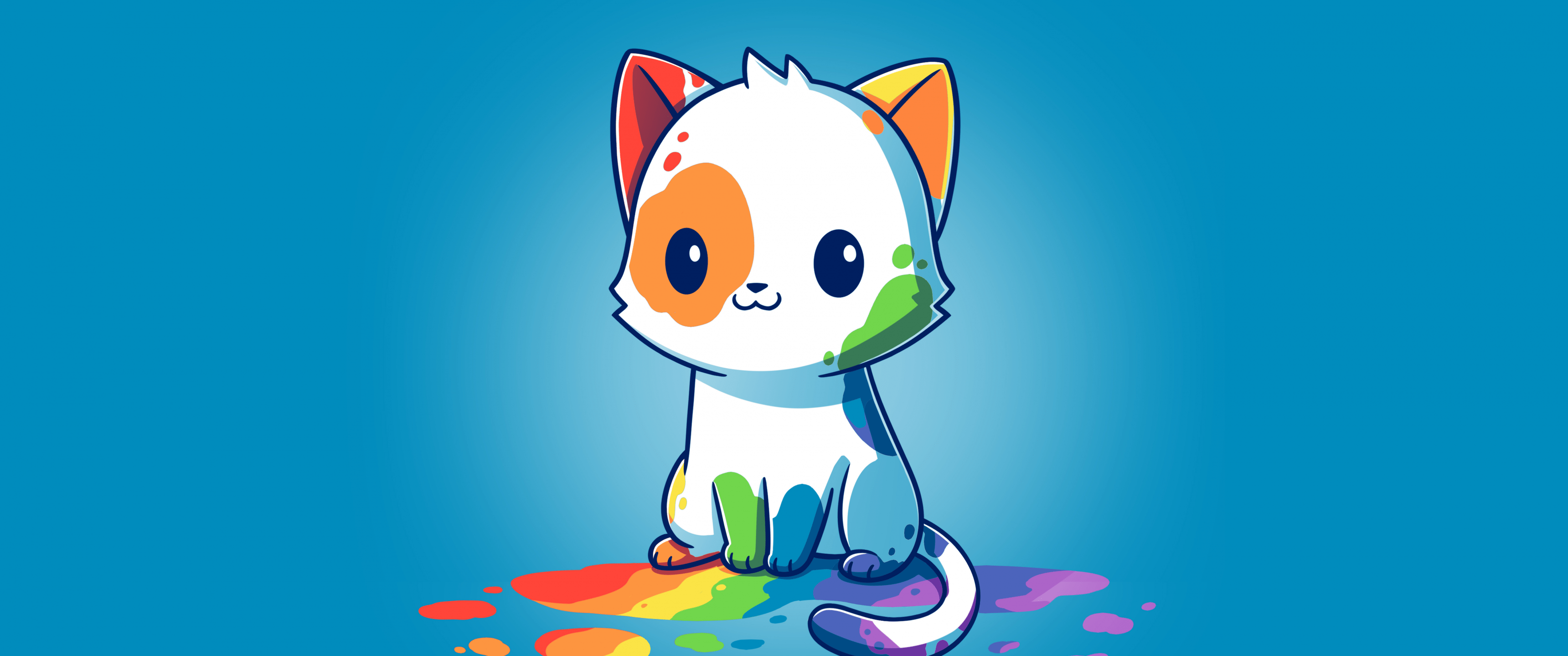 3440x1440 Rainbow cat Wallpaper 4K, Blue background, Cute Cat, 5K, 8K