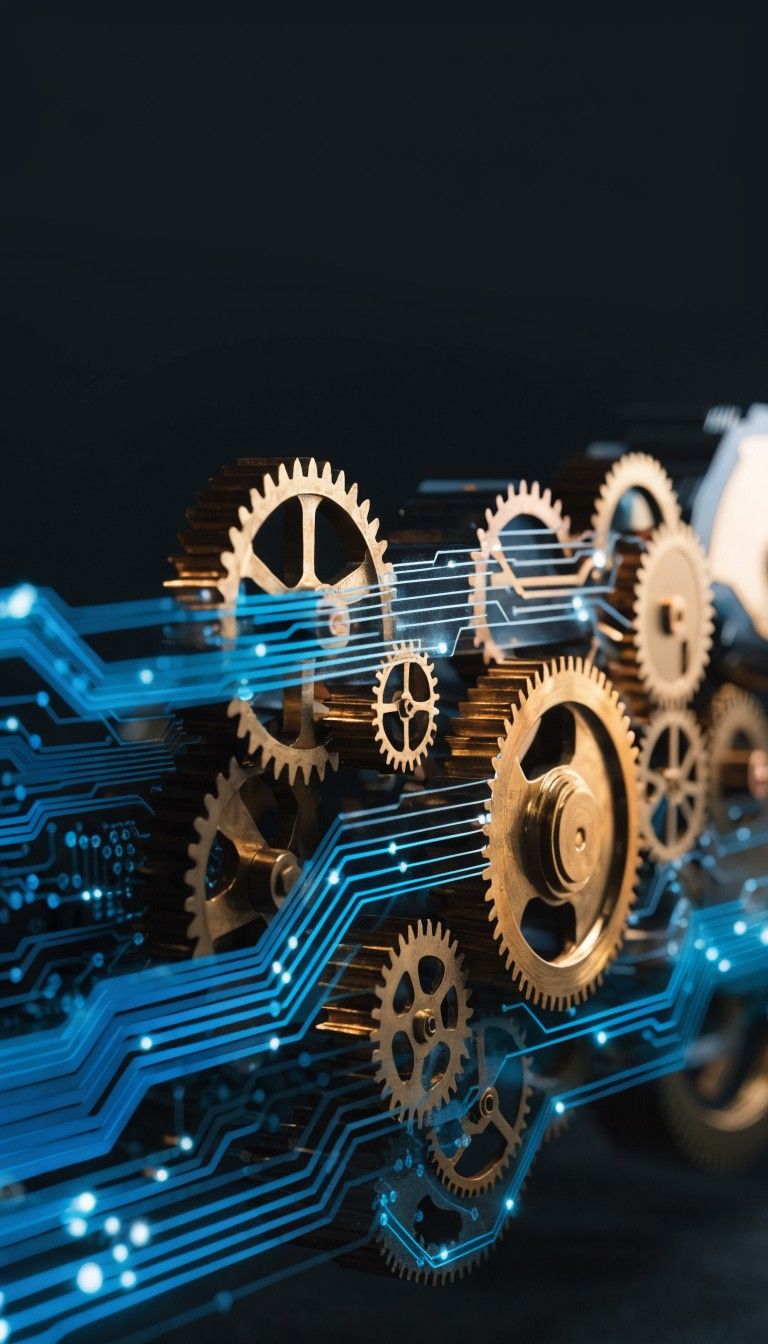 768x1344 Download Circuits Meet Gears Image, Gear, Technology