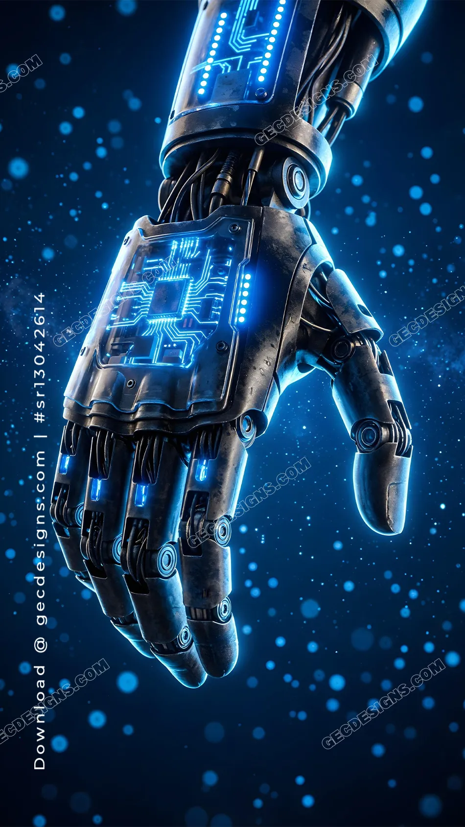 950x1689 Cyberpunk AI Hand iPhone Wallpaper with Detailed Mechanical Design and Digital Glow: Free & Premium Creative Assets