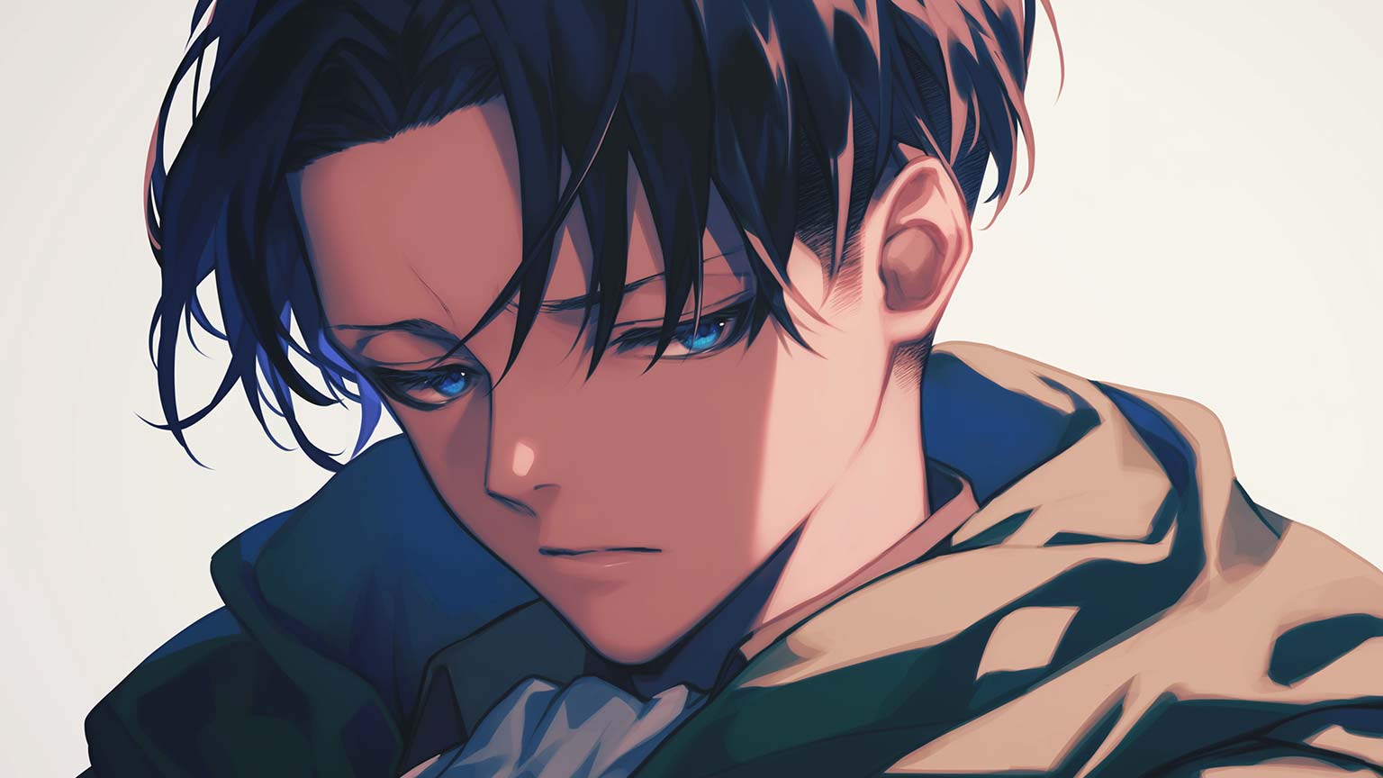 1536x864 AOT Sad Levi Ackerman White Desktop Wallpaper