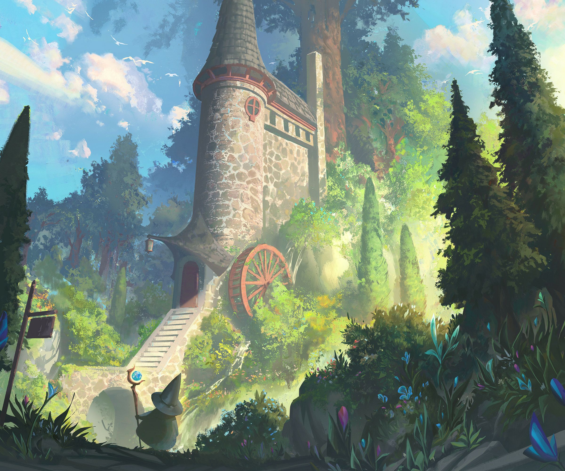 2400x2000 Enchanted Wizard's Tower: Fantasy HD Wallpaper