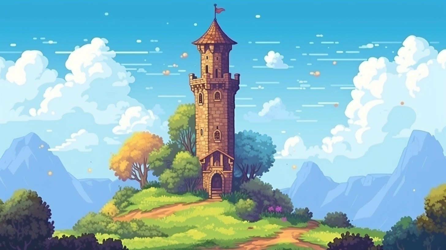 1456x816 Pixel Art Wizard Tower Background: RPG Desktop Art (PNG Digital Download)