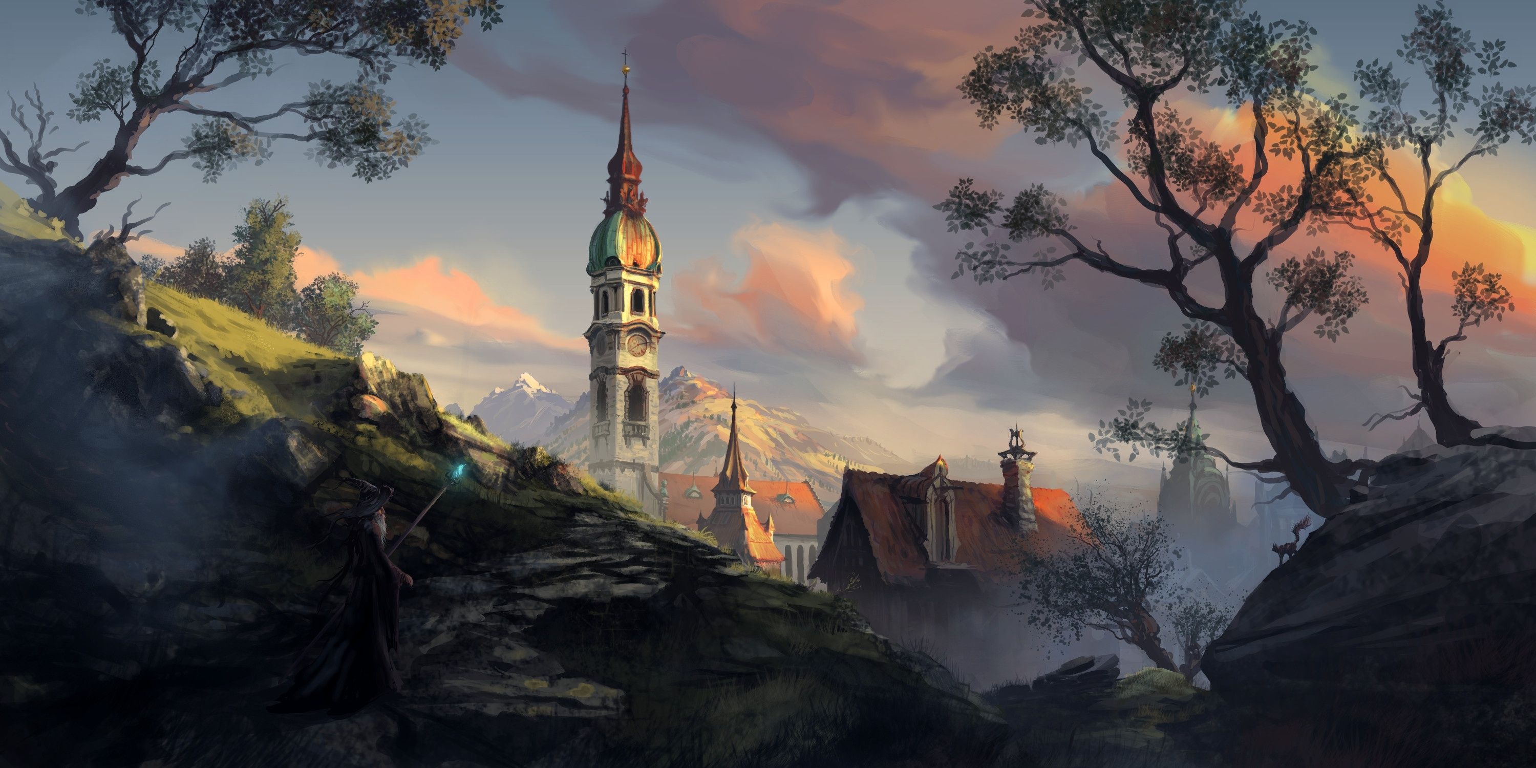 3000x1500 Desktop wallpaper: Fantasy, Wizard 4K free download for PC. 1018752