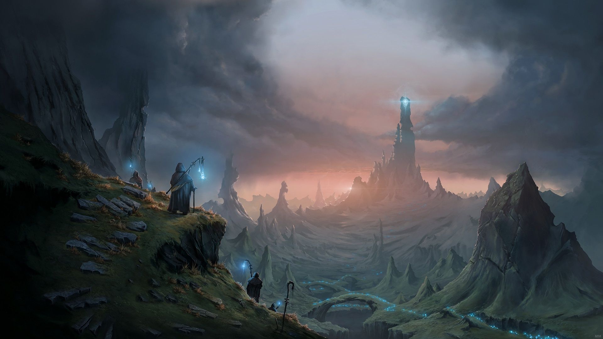 1920x1080 Enchanted Realms: Wizard's Dawn in a Mystical Fantasy Landscape HD Wallpaper