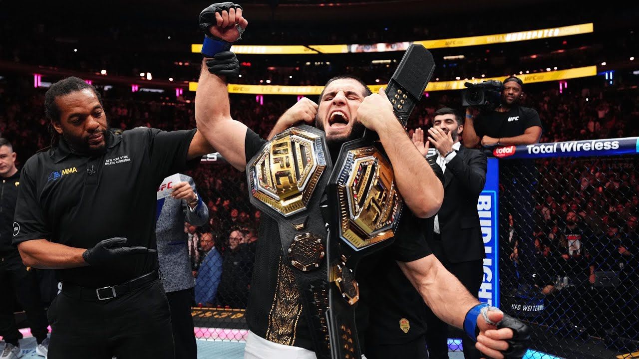 1280x720 Makhachev earns iconic UFC Double Champ Status. mma