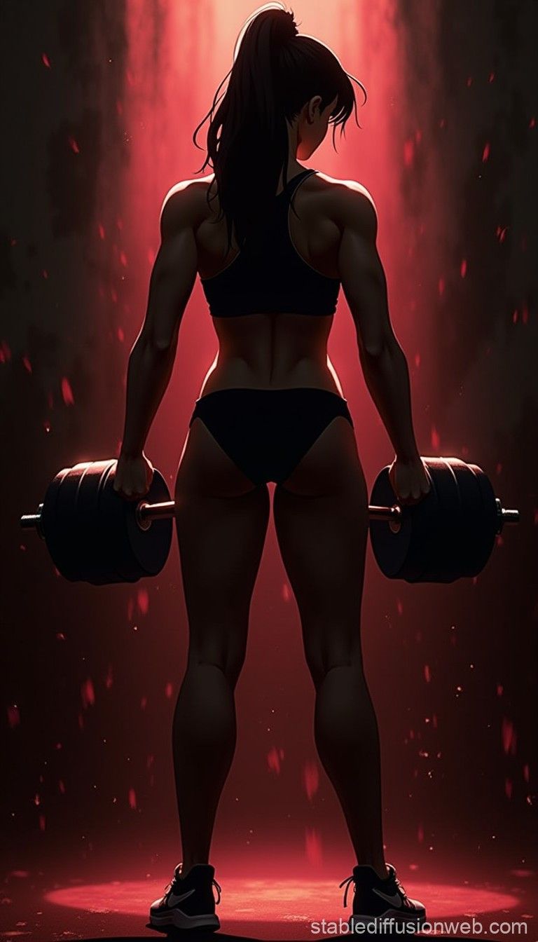 768x1344 motivational fitness wallpaper featuring rear view of a fit athletic muscular woman lifting a dumbell Prompts. Stable Diffusion Online