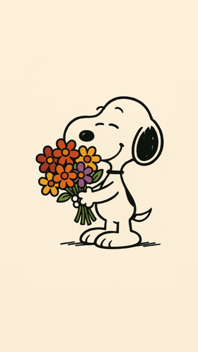 675x1200 Cartoon dog with flowers. Snoopy drawing, Snoopy picture, Snoopy wallpaper