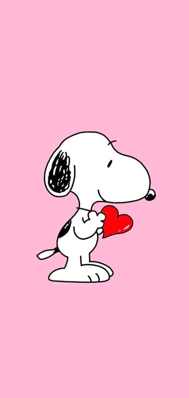 620x1308 Download Snoopy Holding Heart Pink Background Wallpaper