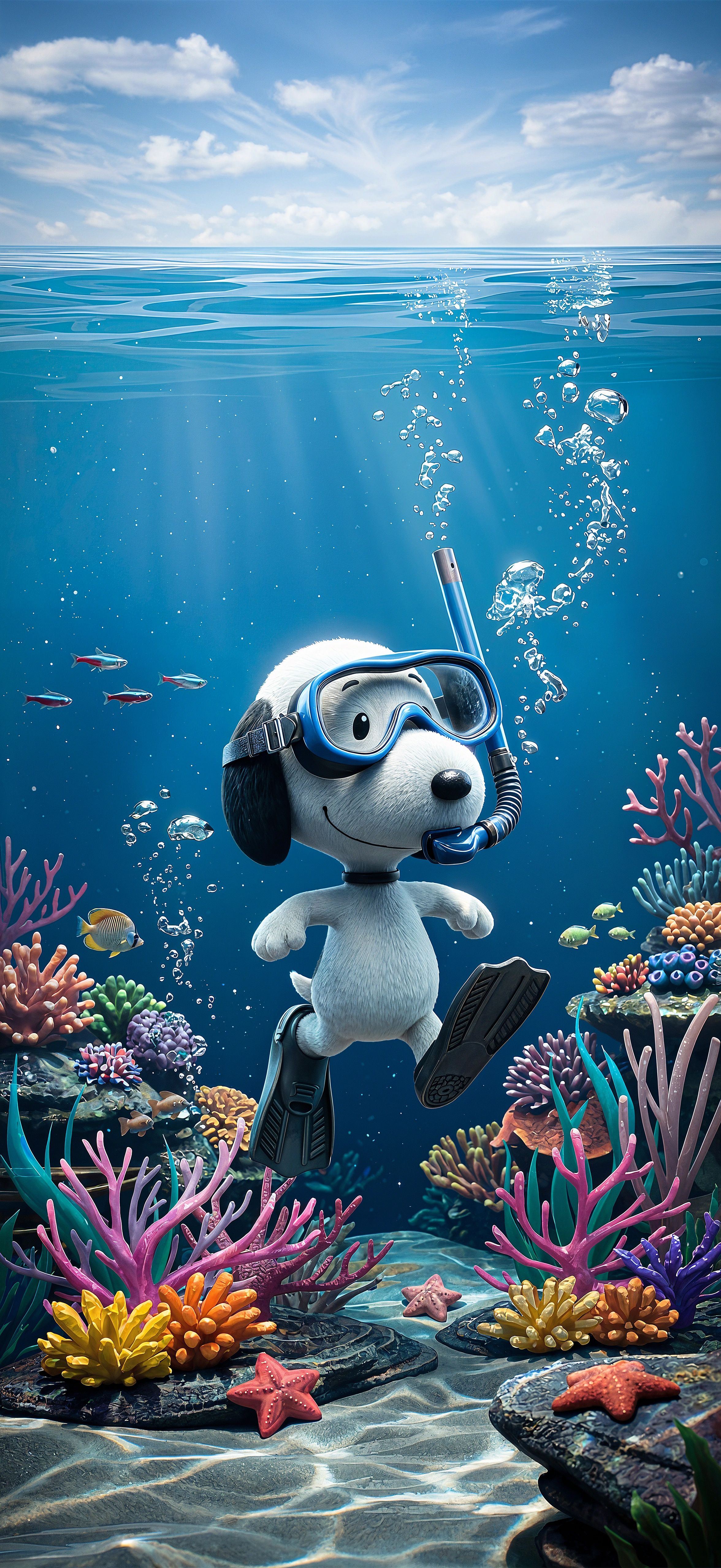 2352x5112 Snoopy Underwater. Depth Effect + 3D Spatial Scene