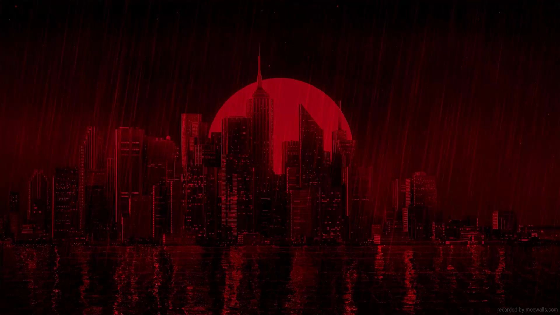 1920x1080 Red Night Rainy City Live Wallpaper