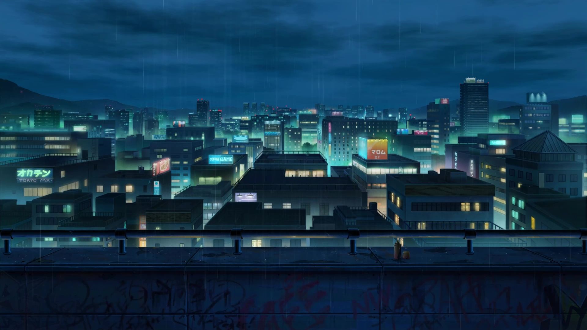 1920x1080 Anime Cityscape In The Rain Live Wallpaper
