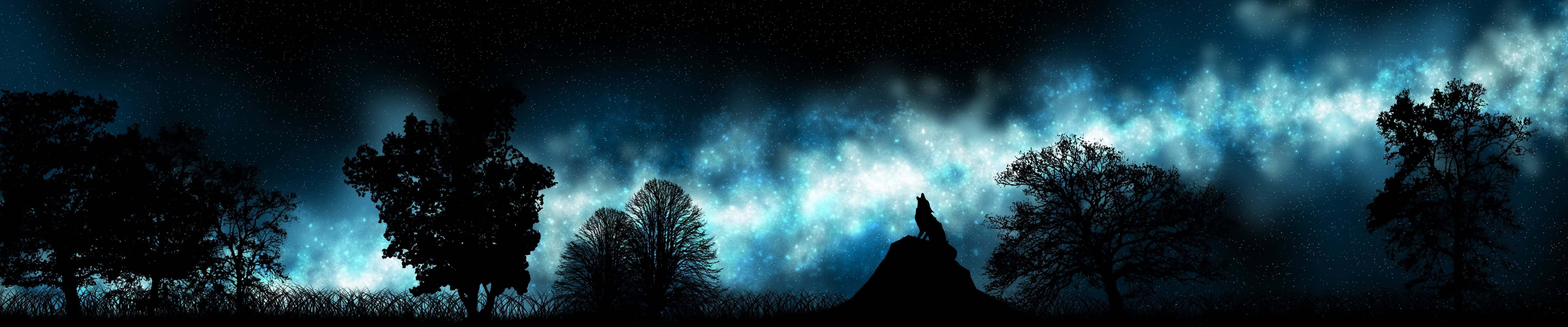 5760x1200 Download Trees And Stars Dark Triple Monitor Wallpaper