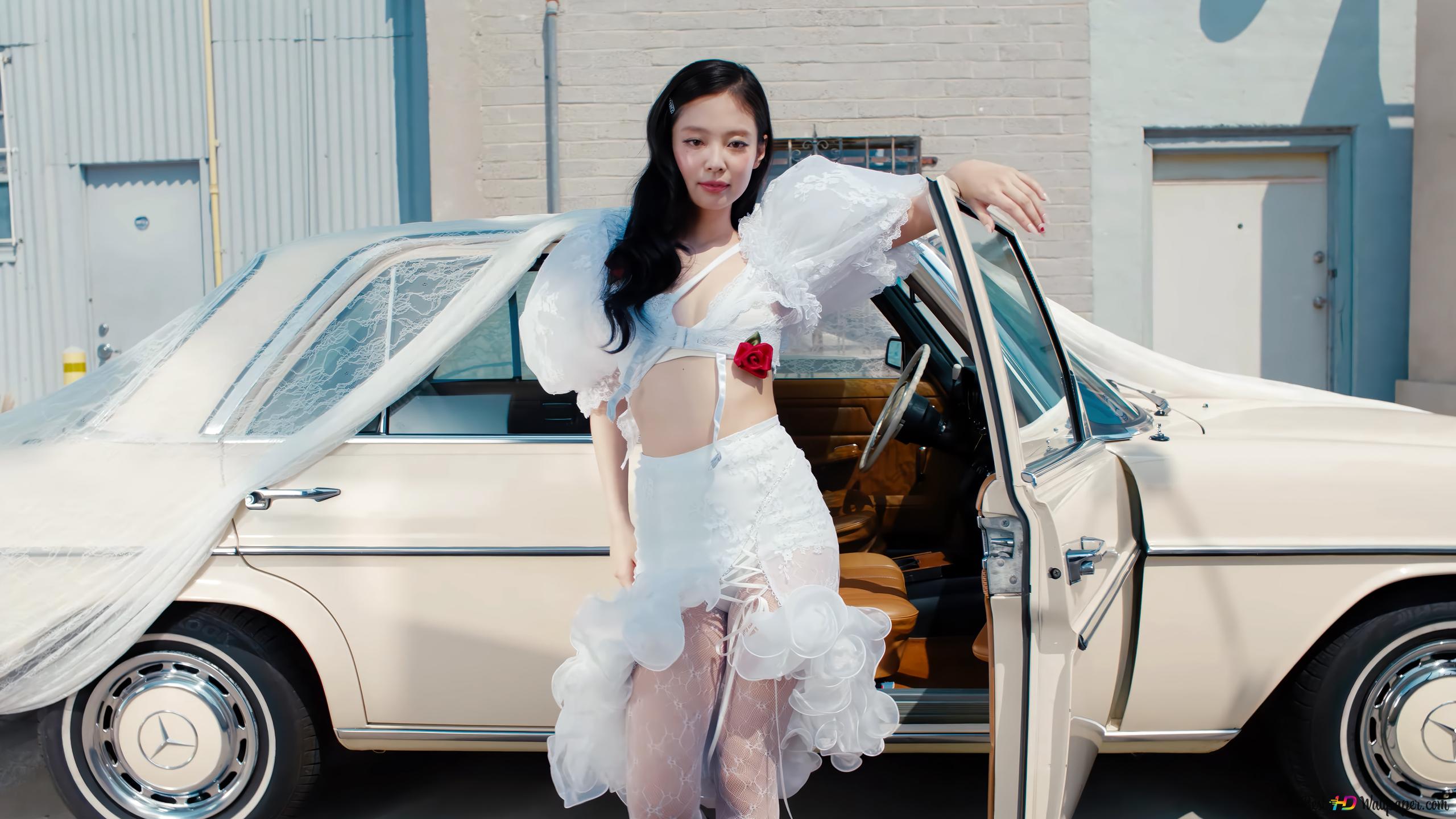 2560x1440 BlackPink's Jennie in white dress Album Shoot 4K wallpaper download