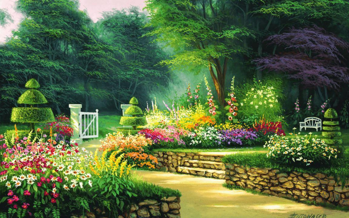 1152x720 Flower Garden Background Png. Garden painting, Garden, Topiary garden