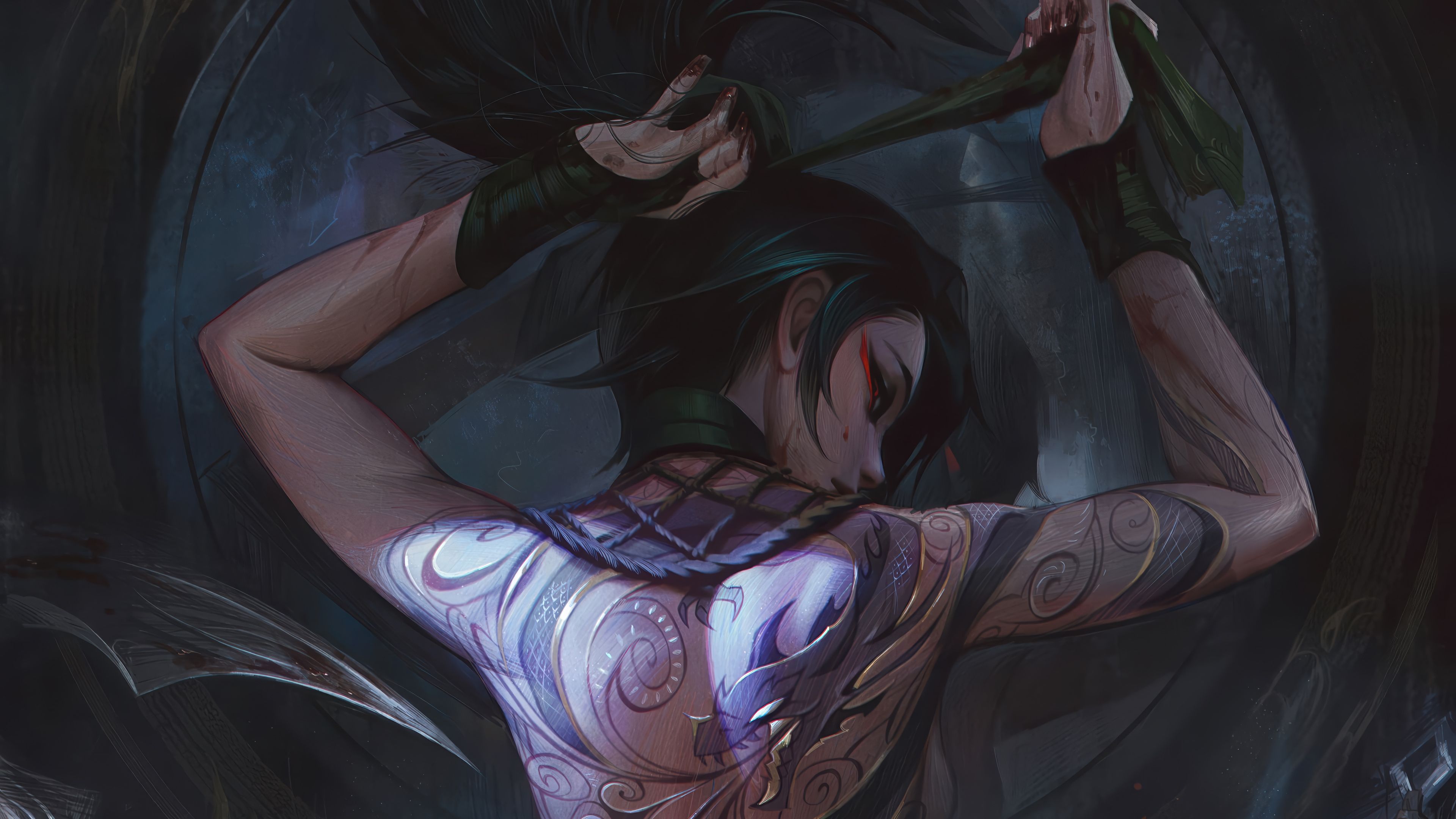 3840x2160 Akali LoL Tattoo Wallpaper 4K HD PC