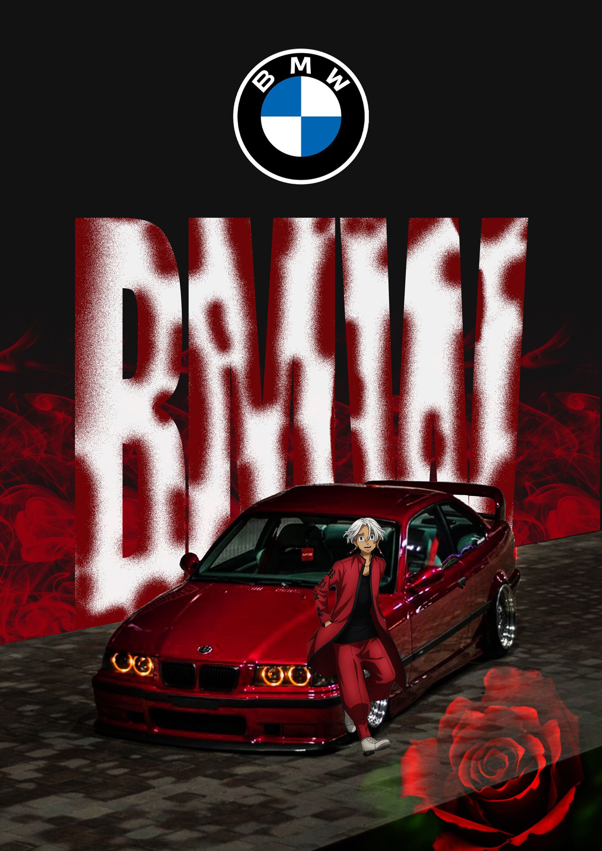 1920x2716 BMW E36: Crimson Drift with Anime Spirit