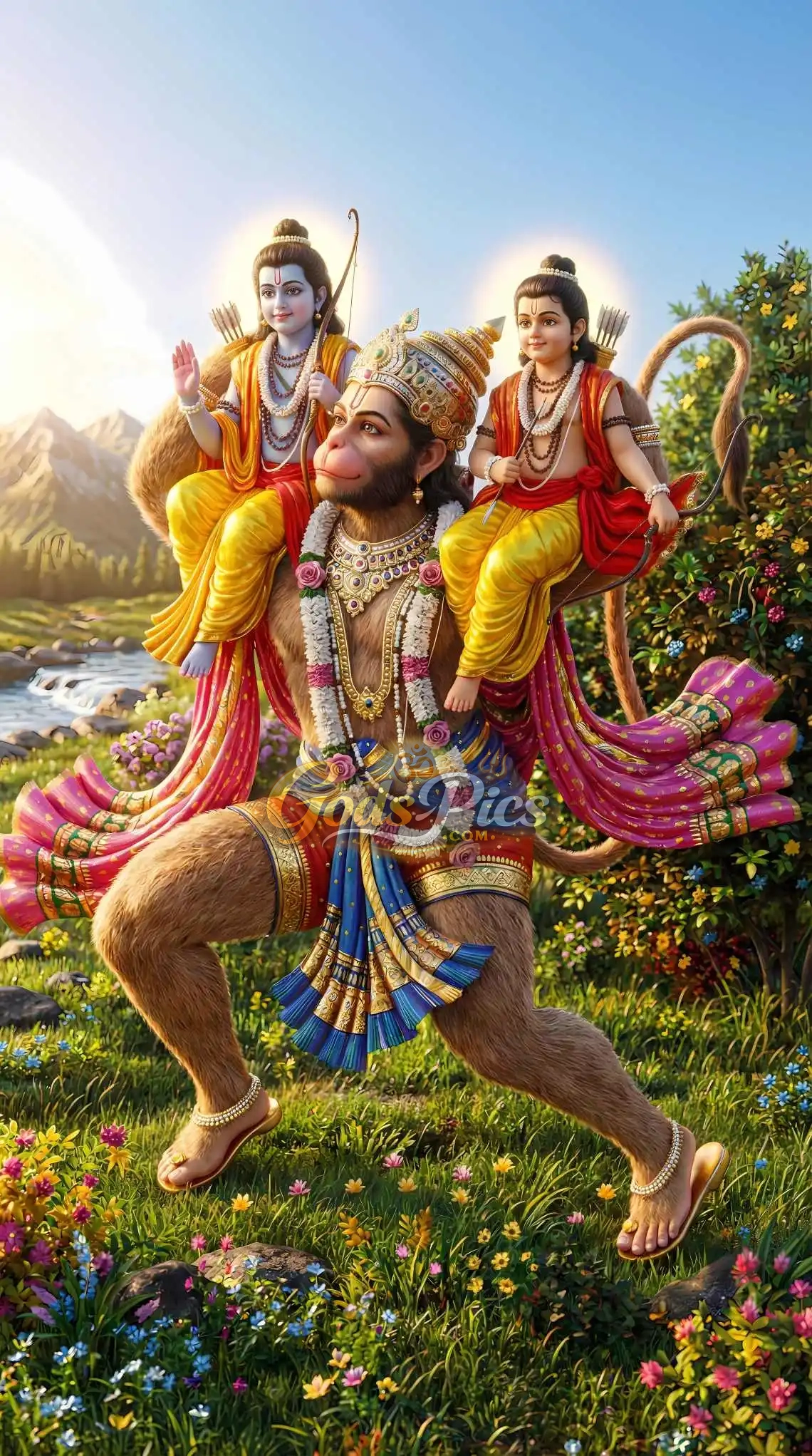 1140x2043 Lord Rama Lakshman with Hanuman HD Divine Wallpaper (2 Set Image)