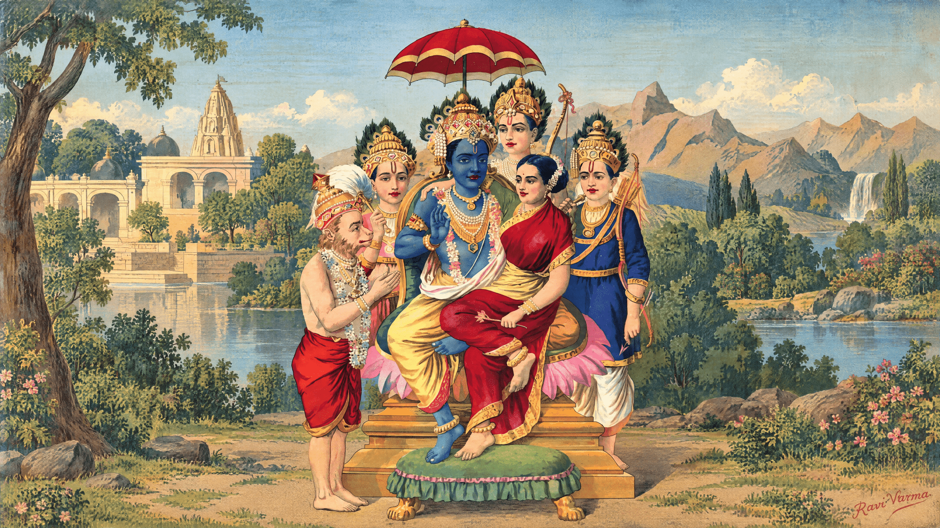 1920x1080 Divine Trio: Rama, Krishna & Hanuman
