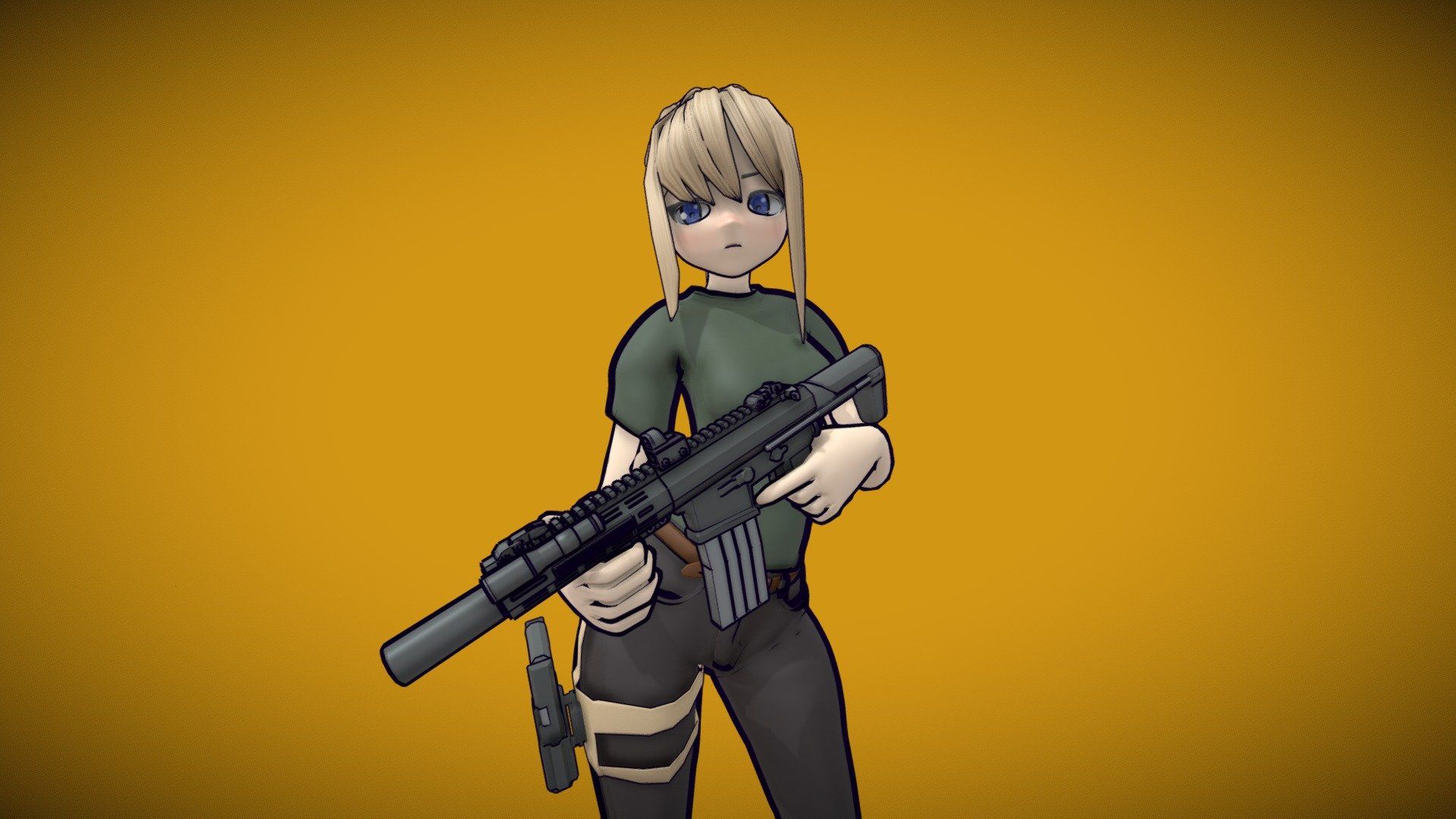 1920x1080 CQB Chan Anime Girl Character Free 3D Model By Zhe_kan [5ba648b]