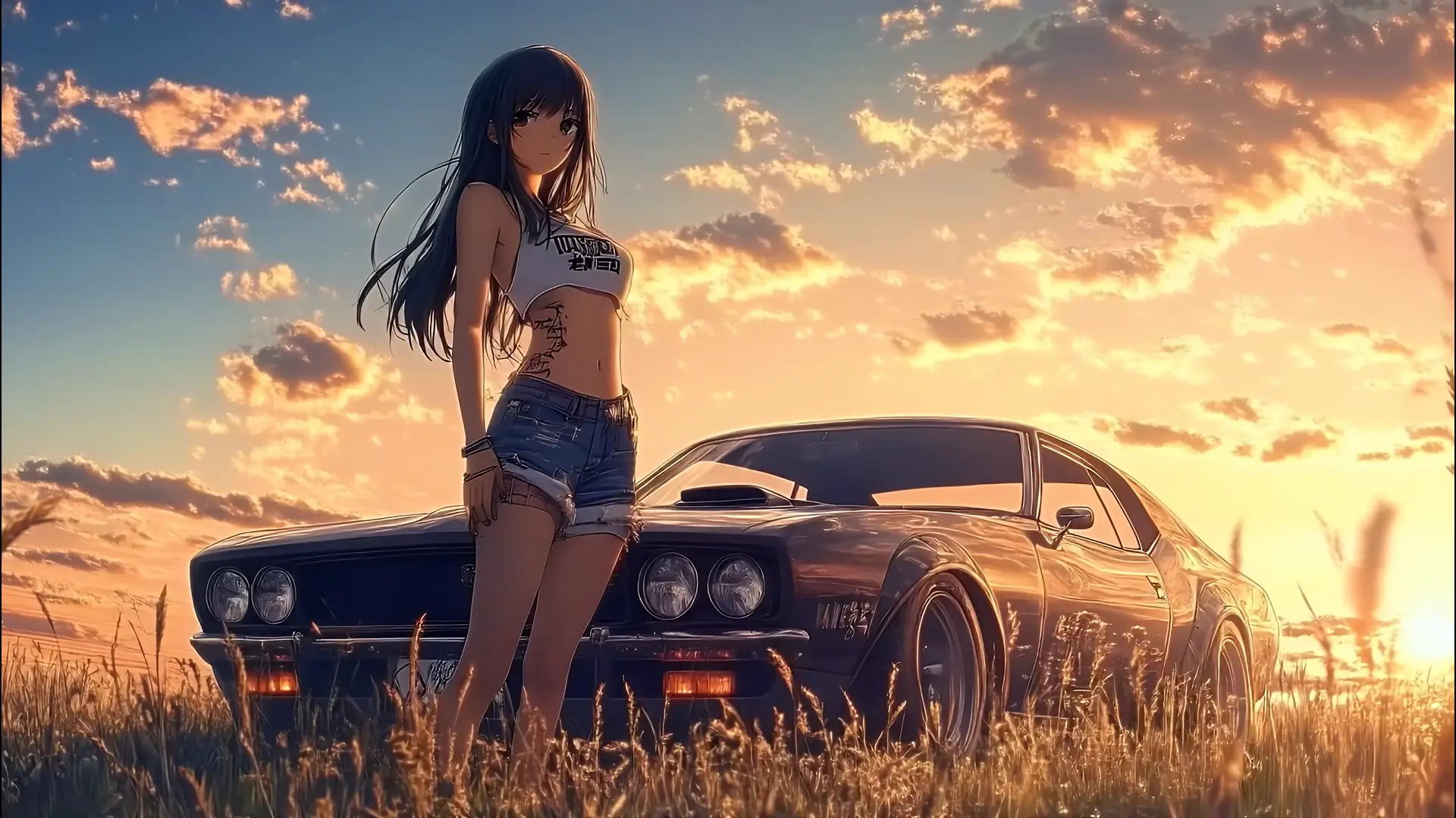 1920x1080 Anime Girl & Classic Car Live Wallpaper for Mac & Windows