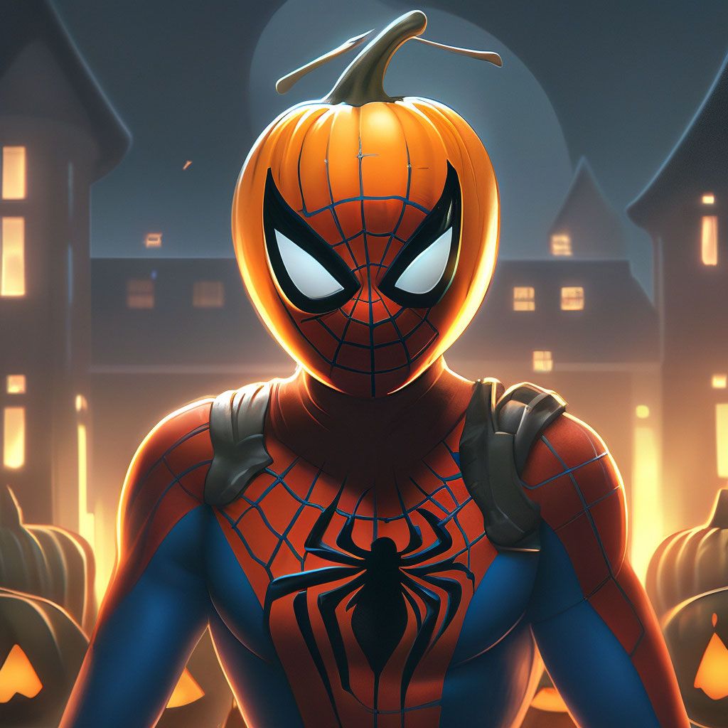 1024x1024 Spider Man Pumpkin On His Head Gloomy Halloween