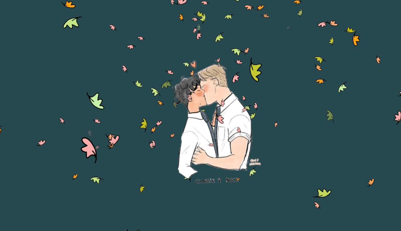 1286x741 Download Drawn together by their love, Charlie and Nick tenderly hold hands in Heartstopper Background