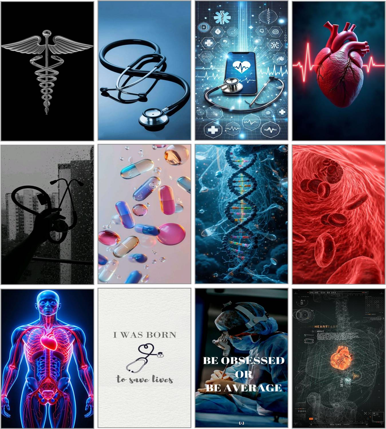 1349x1500 Medical Poster Set of 12. Healthcare & Doctor Wall Art Prints. Anatomy, DNA, Heart & Stethoscope Designs for Clinic, Hospital, or Medical Student Decor 3D Poster posters in