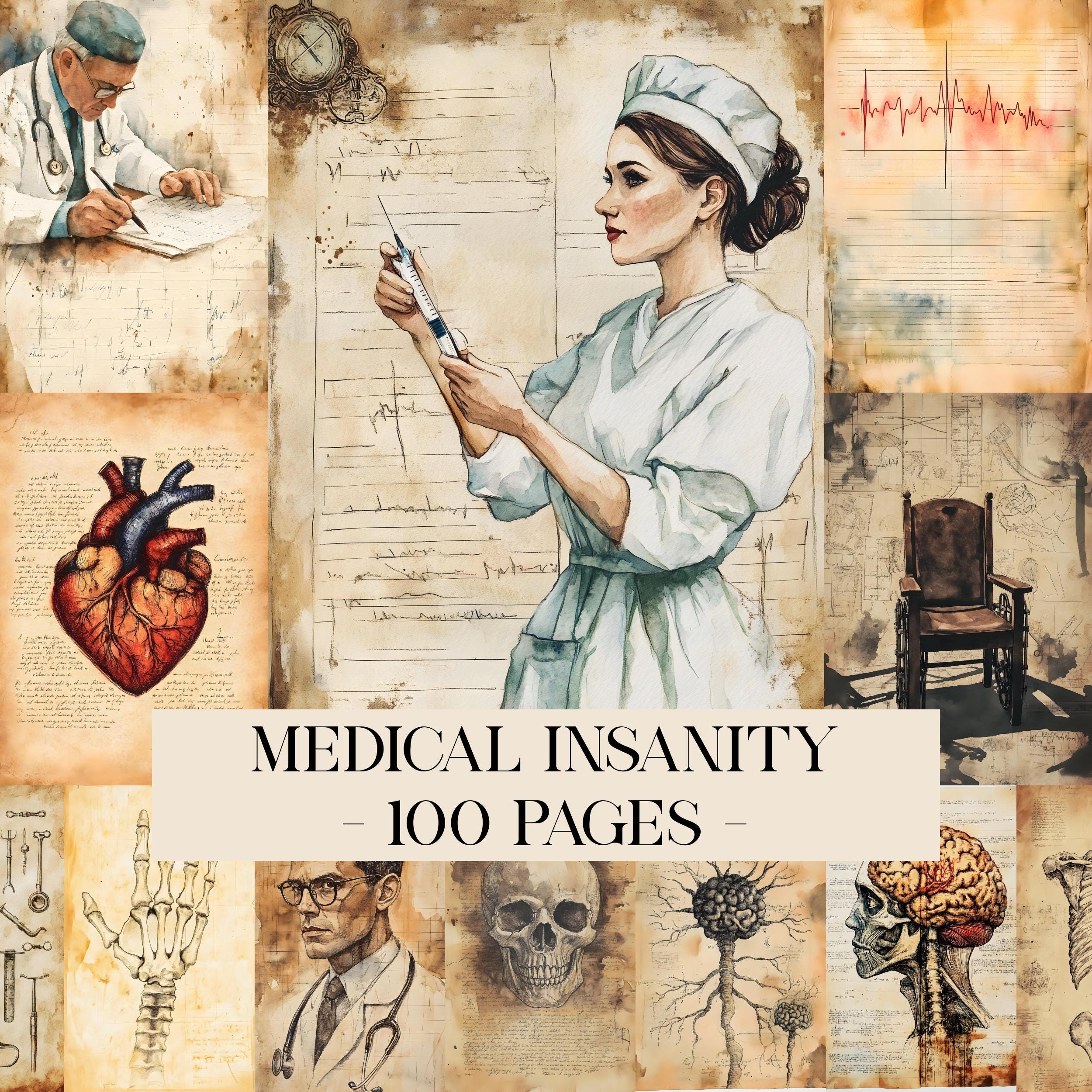 2500x2500 Vintage Medical Junk Journal Kit, Nurse Junk Journal Pages, Medical Ephemera, Vintage Anatomy Scrapbook Papers, Nursing Doctor Junk Journal