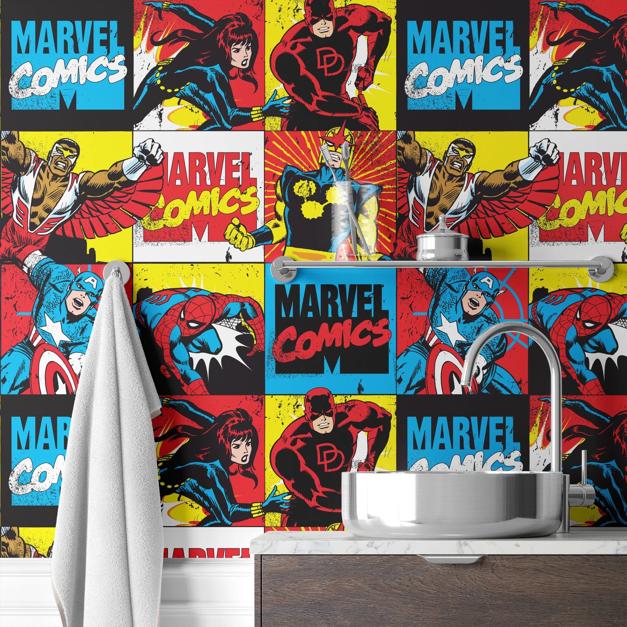 2024x2024 Marvel Comics Pop Art Grid. Peel & Stick Wallpaper