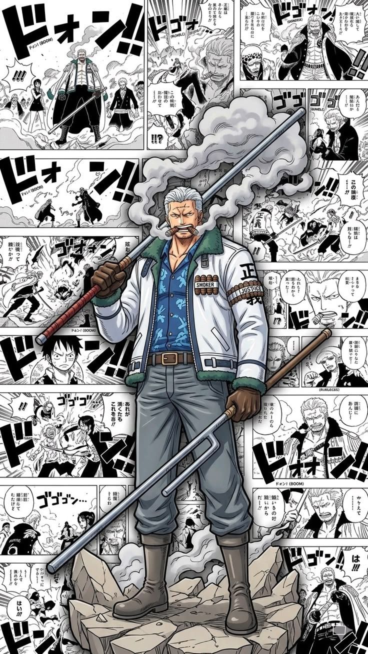 736x1308 Smoker One Piece Manga Collage. Vice Admiral Smoker White Hunter Wallpaper. Smoker collage one piece, Vice admissions, One piece wallpaper with white background of the whole anime