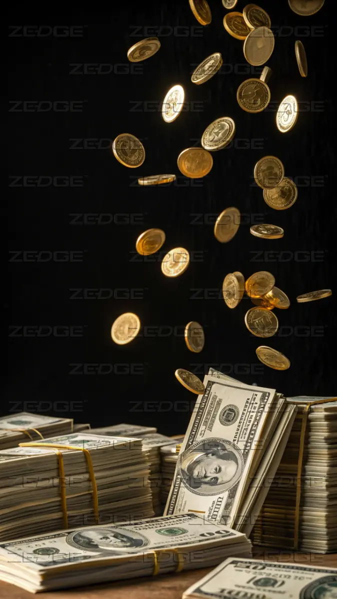 674x1198 Falling Dollar Coins and Cash wallpaper by Dollar By Santo