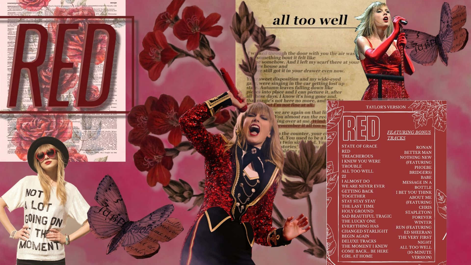 1920x1080 Download Taylor Swift Red Aesthetic Collage Wallpaper