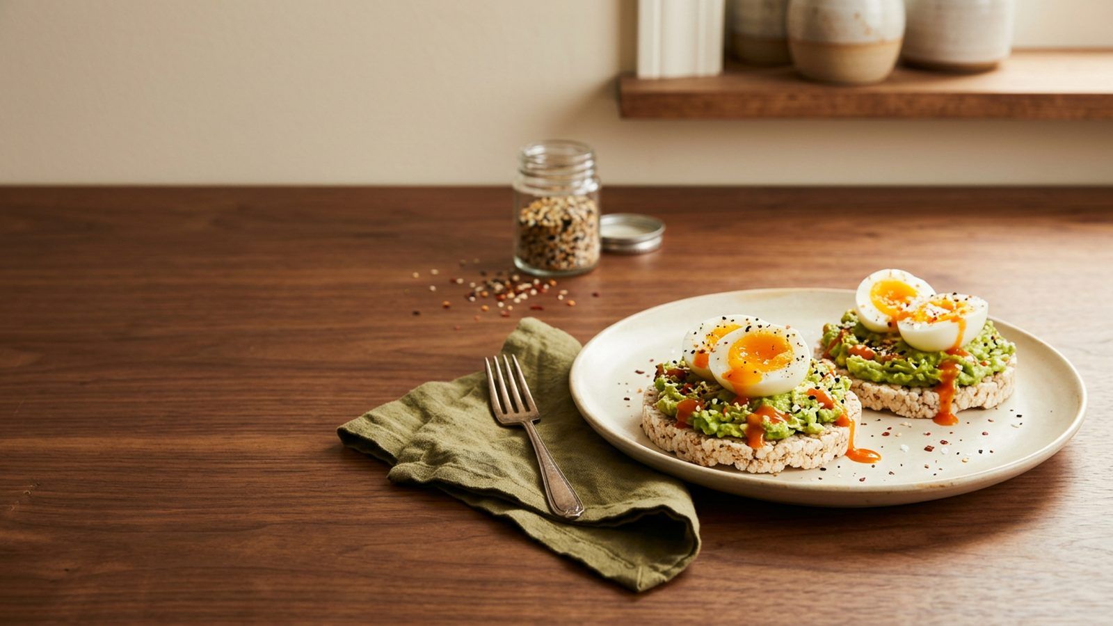 1600x900 Egg & Avocado Rice Cake Stack