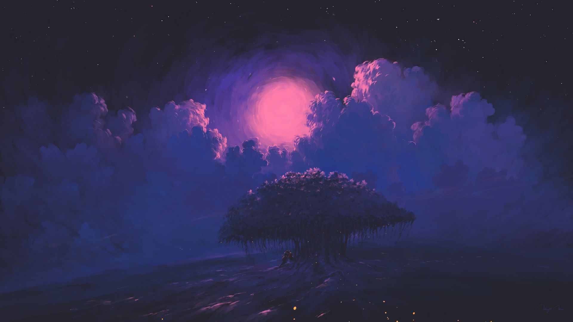 1920x1080 Under a tree at night [1920 x 1080]