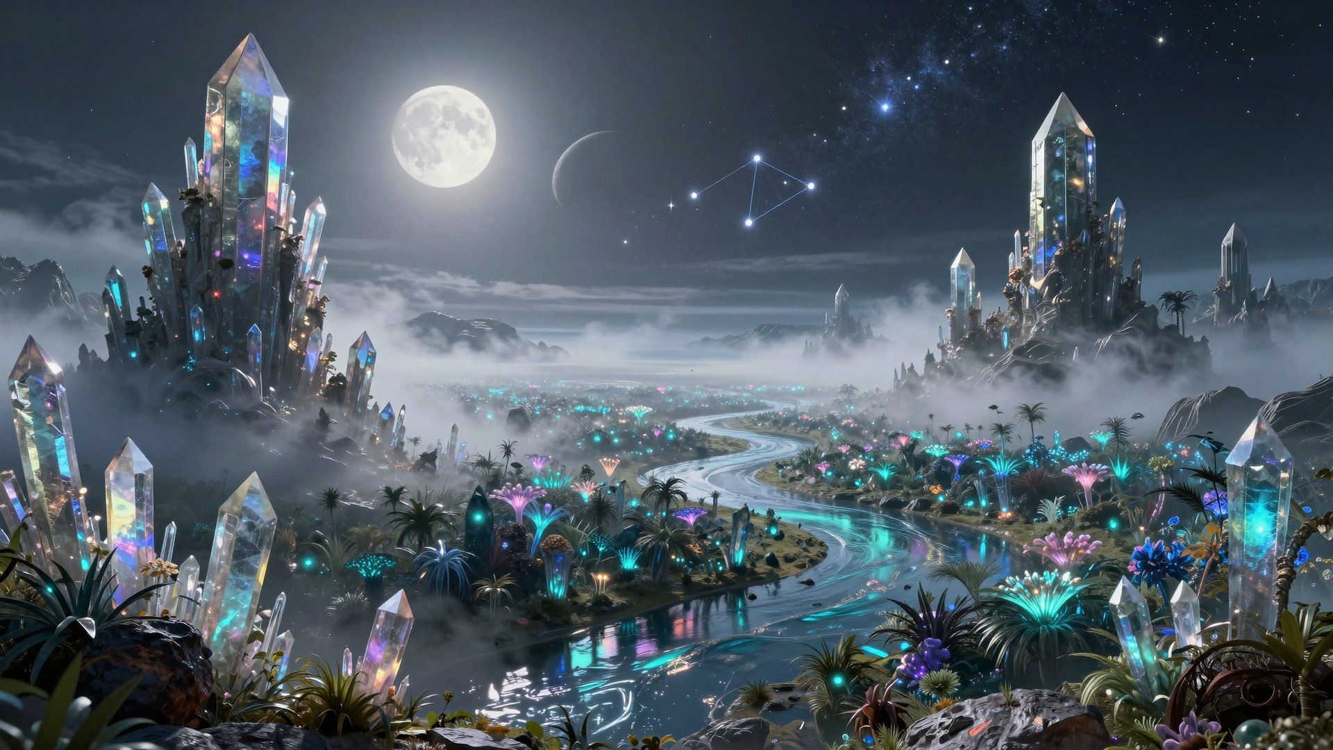 1920x1080 A futuristic city in the middle of a desert at night