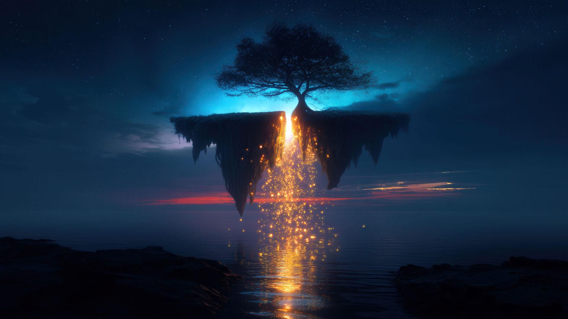1920x1080 Floating Island Tree Night [1920x1080]