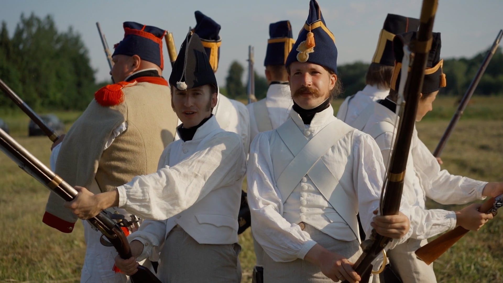 1920x1080 Revolutionary Soldiers Talking while Holding their Rifles