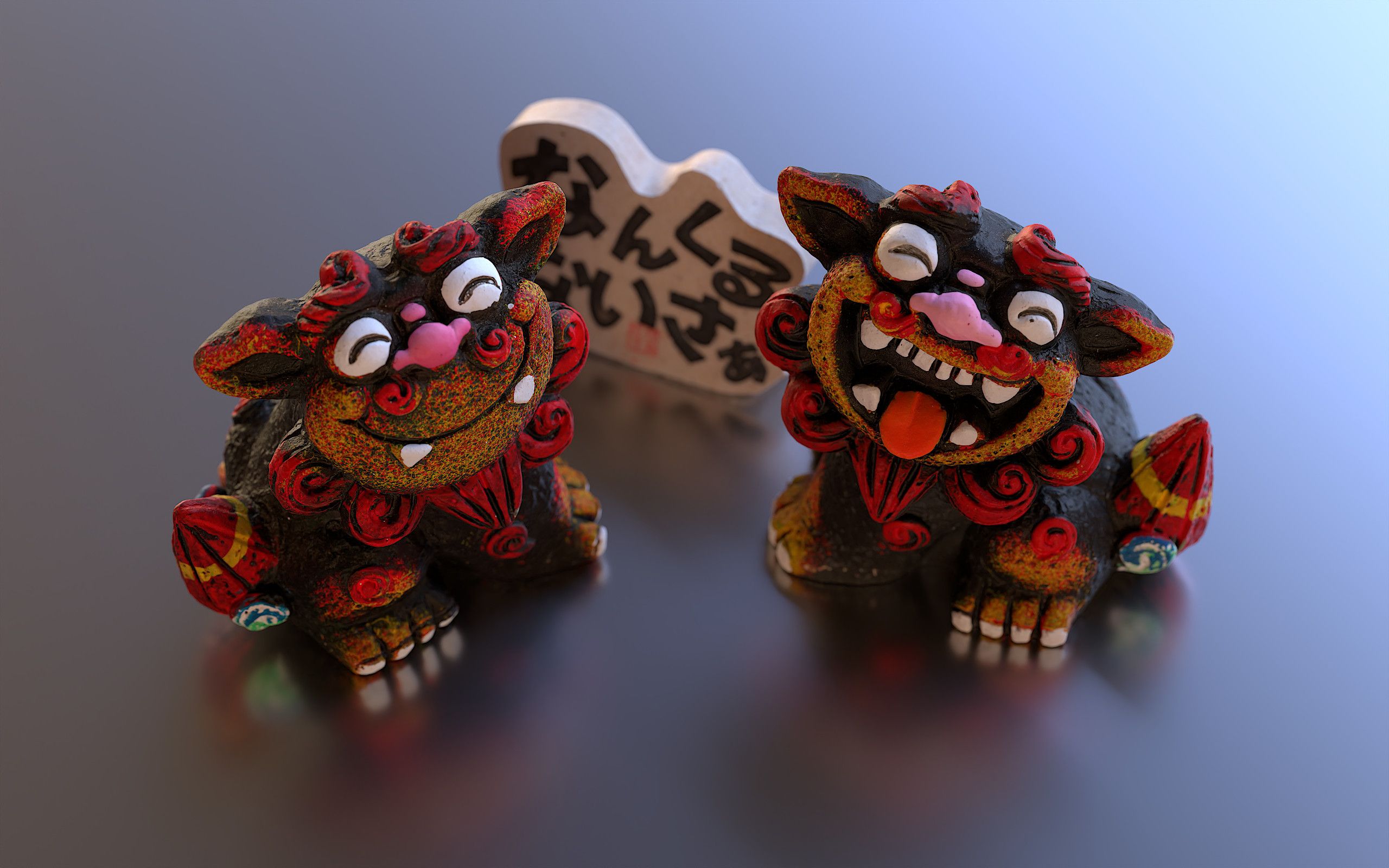 2560x1600 Two small Okinawan Shisa. Photogrammetry 3D scan