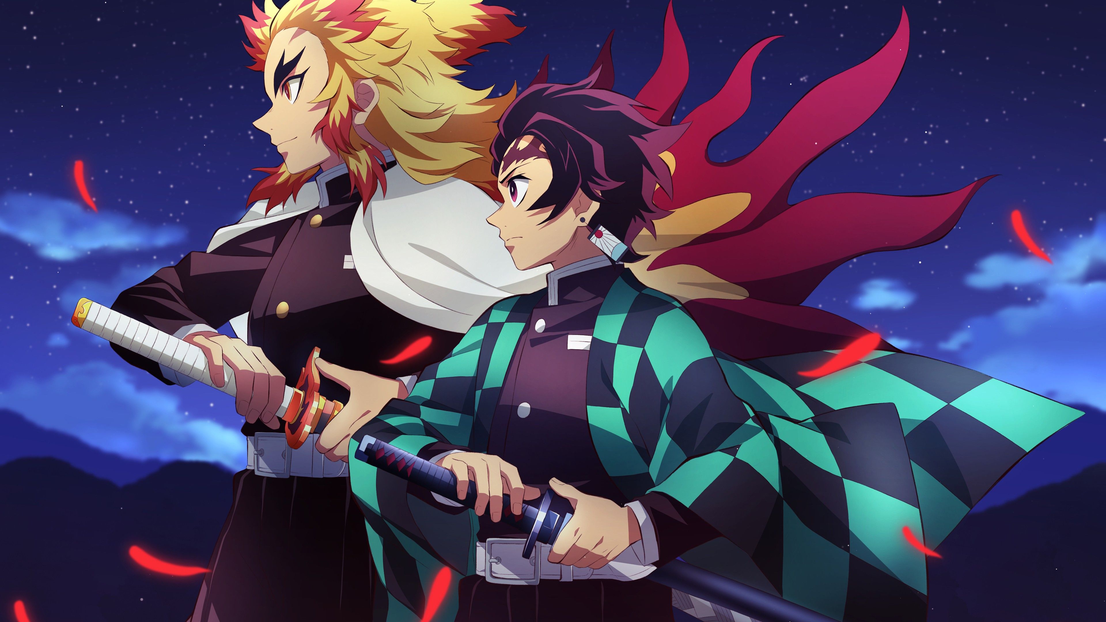 3840x2160 Kyojuro Rengoku Tanjiro Kamado 4K HD Demon Slayer Kimetsu no Yaiba Wallpaper